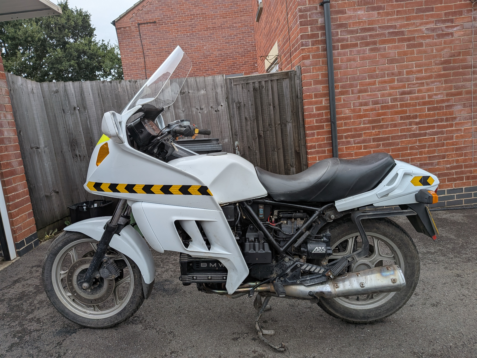 The bike in the workshop before the tidy-up